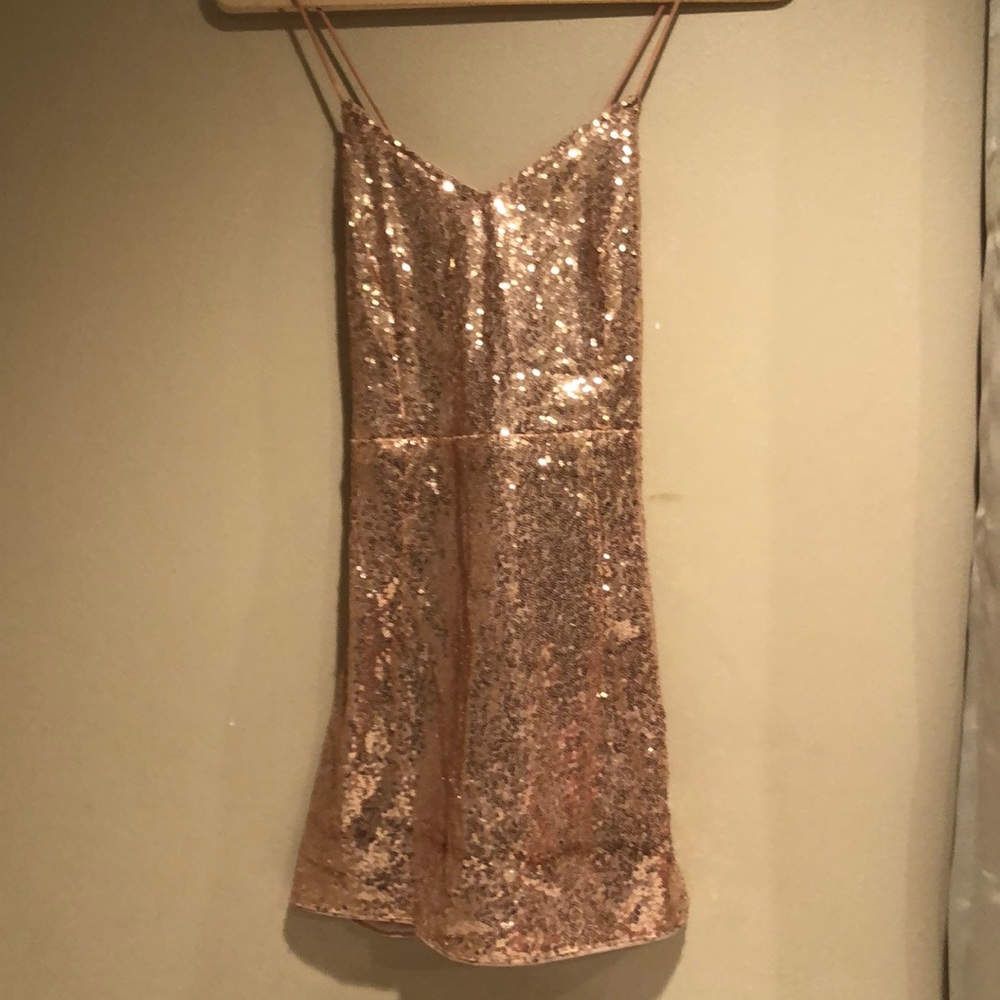 Sequin dusty pink spaghetti strap dress
